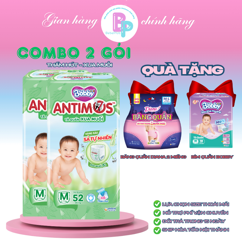 [MUA 2 TẶNG 2] Bỉm quần Bobby Antimos xua muỗi TẶNG 1 BĂNG QUẦN DIANA 2 MIẾNG + BỈM QẦM BOBBY size M