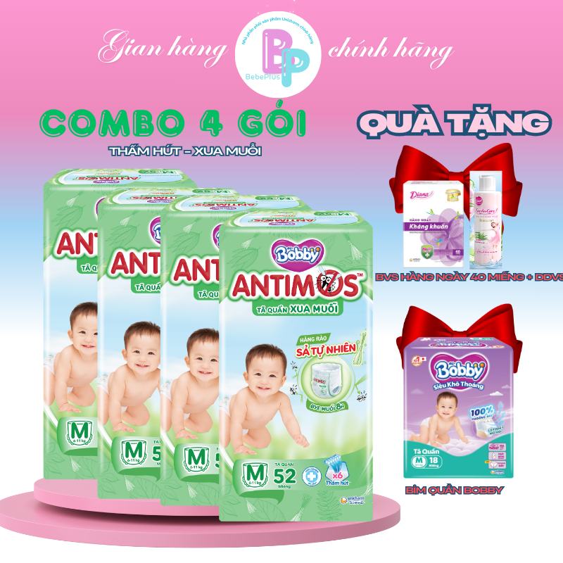 [MUA 4 TẶNG 3] Bỉm quần Bobby Antimos xua muỗi TẶNG BVS HN 40M + DDVS + BỈM QẦM BOBBY size M - L - X