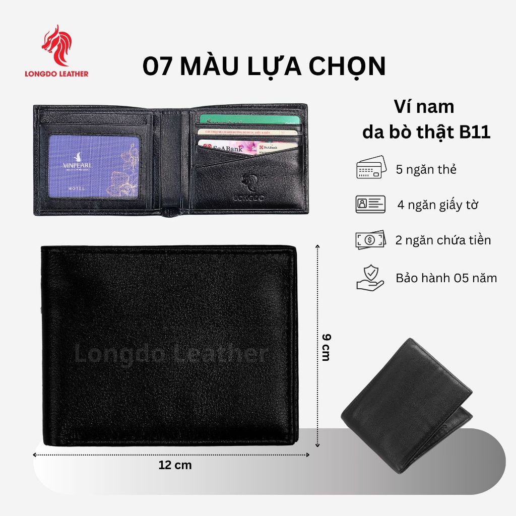 Bóp da nam cao cấp bảo hành 5 năm thương hiệu Longdo Leather - B11