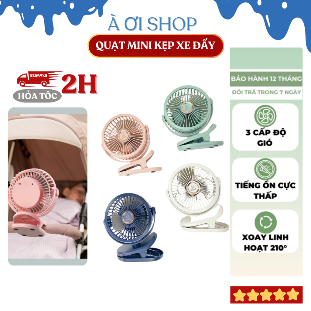 (HOẢ TỐC HCM) Quạt Sạc Tích Điện Mini Pin 10000Mah SASA, Quạt Mini GF07 Kẹp Bàn Xe đẩy Nôi Cũi Sử Dụ