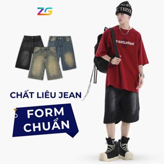 Quần jeans lửng ZGO quần short jean lửng ống rộng form unisex nam nữ chất jeans dày dặn QZG01