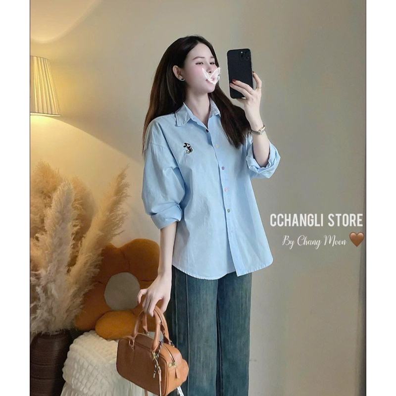 Áo Sơmi Thô Gigi.Studio Thêu MICKEY Cúc Sắc Màu hàng QC-dành cho Nữ | BigBuy360 - bigbuy360.vn