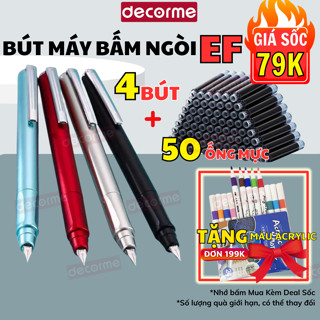 Set 4 Bút máy bấm EF+ 50 ống mực DecorMe ngòi 0.38mm viết trơn, nét thanh nét đậm dùng cho bé luyện viết