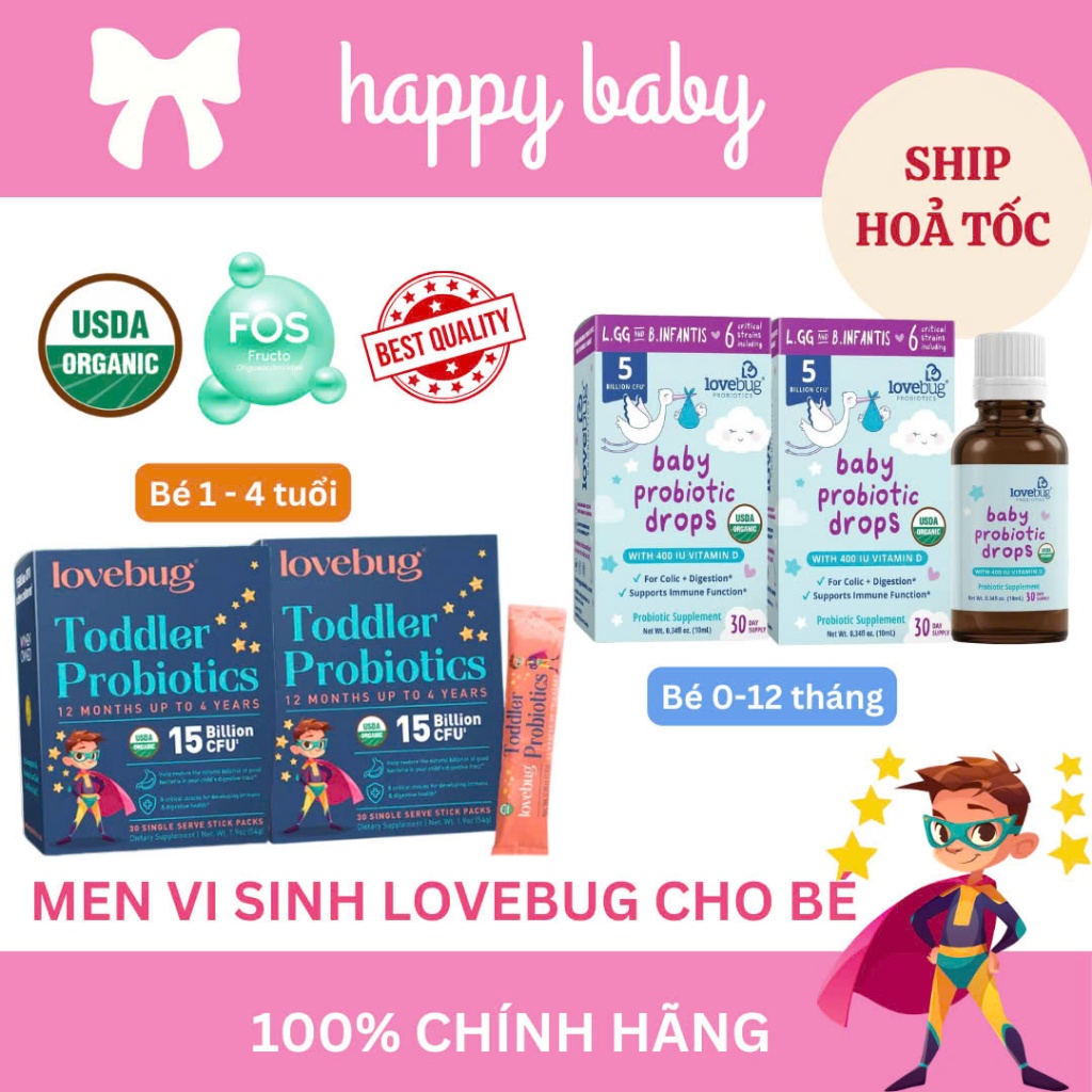 [Mẫu mới][Mỹ] Men vi sinh Lovebug Toddler Probiotics cho bé tiêu hoá