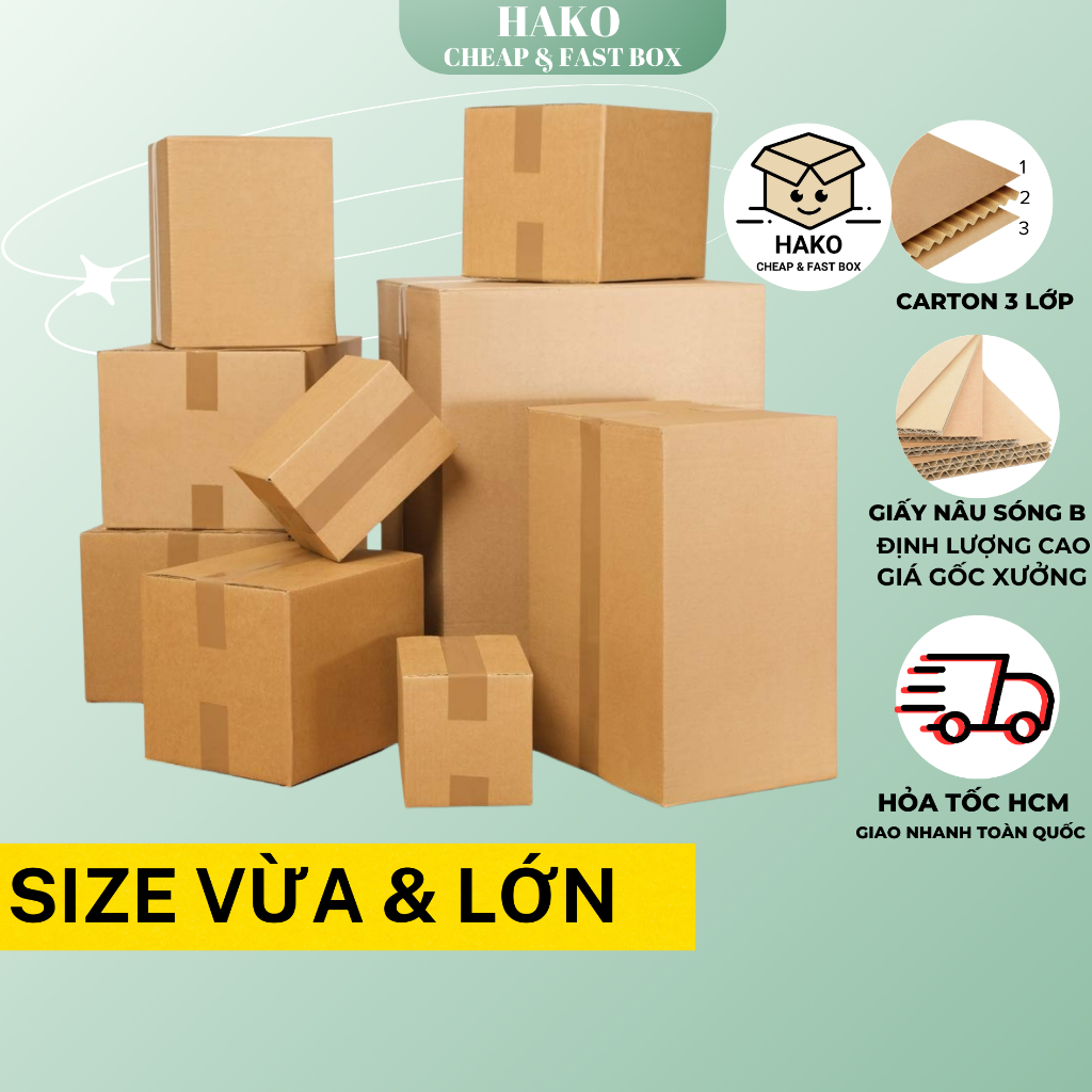 Thùng hộp carton size lớn, thùng giấy đóng hàng giá rẻ nhiều kích thước Hako box