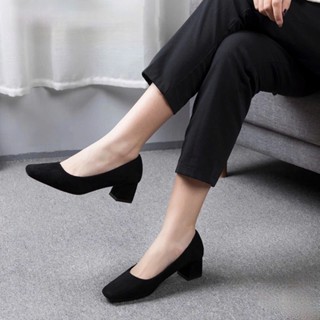 Giày cao gót 3 phân mũi vuông , guốc 3 phân & 5 phân & 7 phân chất liệu xi lộn cao cấp -3004XL