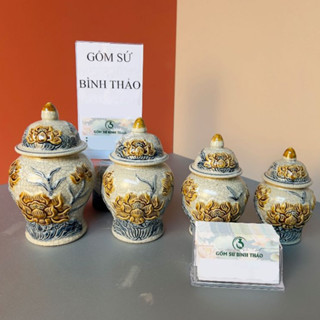 Hũ đựng gạo muối, Choé thờ, chum thờ cúng men rạn hoa Sen Bát Tràng