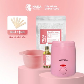 COMBO Nồi Nấu Sáp Wax Lông Ceramic chống dính mini +Sáp Wax Lông nóng NANA WAXING+ mỡ trăn + chén, que gỗ