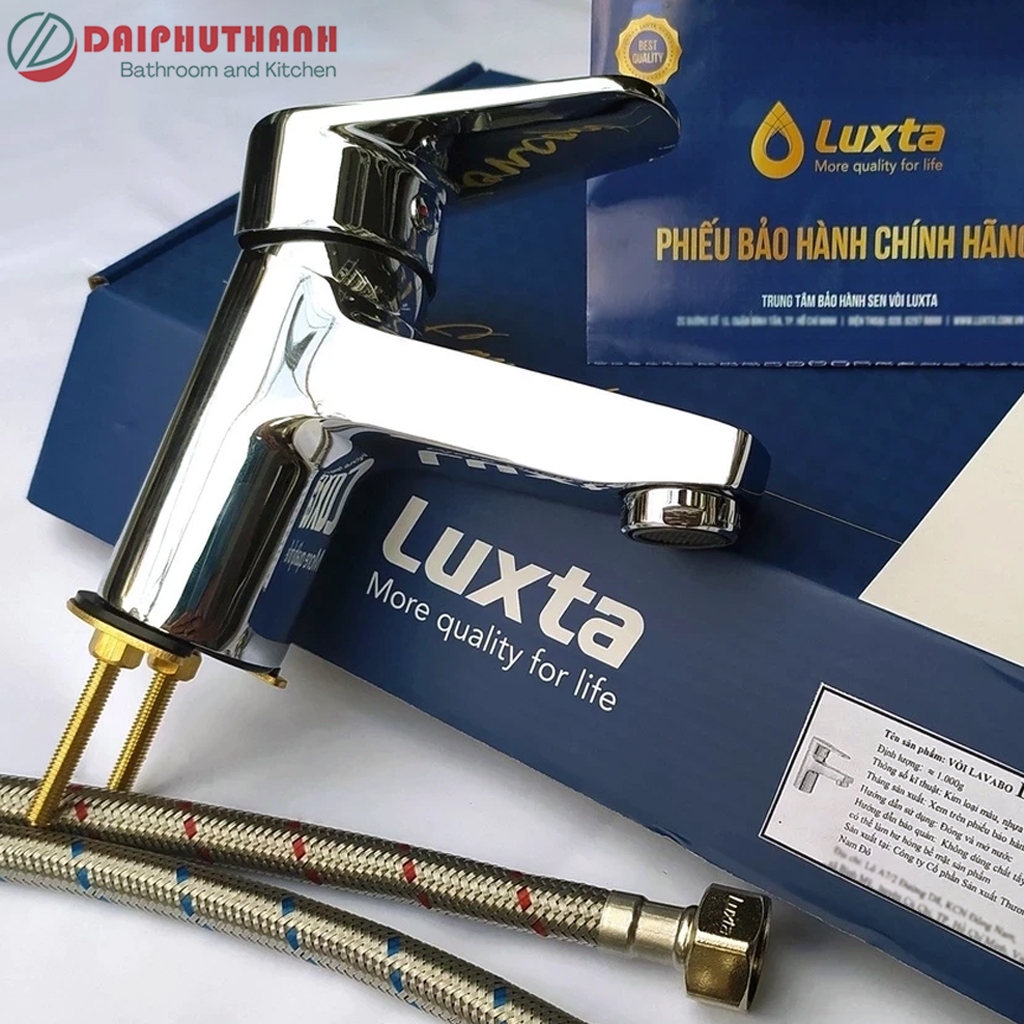 Vòi Lavabo Nóng Lạnh LUXTA L1223 Đồng Thau Mạ Crome Cao 11.5cm - Van ceramic cao cấp, Tặng kèm cặp dây cấp