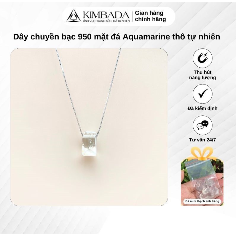 Dây chuyền bạc 950 mặt đá Aquamarine thô tự nhiên phụ kiện thời trang nữ, trang sức vòng đeo cổ phon