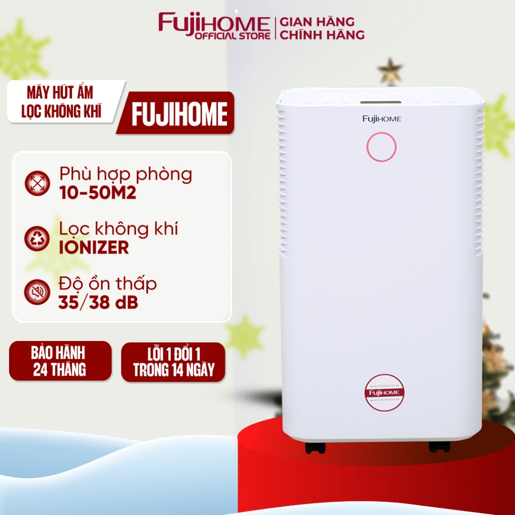 Máy hút ẩm lọc không khí 40m2 nhập khẩu FUJIHOME, kết nối Wifi 12L/ngày bằng máy nén Block phòng ngủ phòng khách