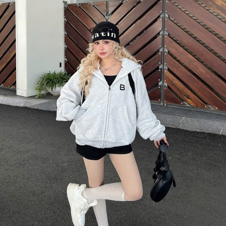 Áo Hoodie zip Nỉ Bông Form Boxy Chữ Thêu Belly Bear , Áo Khoác Hoodie Zip Unisex Dành Cho Nam Nữ Siêu Hót 2024