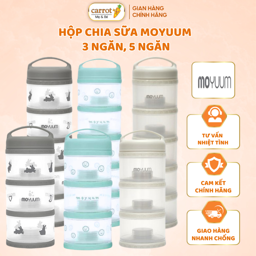 Hộp Chia Sữa Bột Cho Bé Cao Cấp Moyuum Nội Địa Hàn Quốc Chất Liệu PPSU 3 Ngăn Và 5 Ngăn