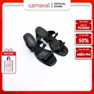  Dép Cao Gót Nữ Hai Quai Nơ Đính Kẹp Carnaval Da Bóng Sang Trọng Gót Vuông 8cm - VS131 