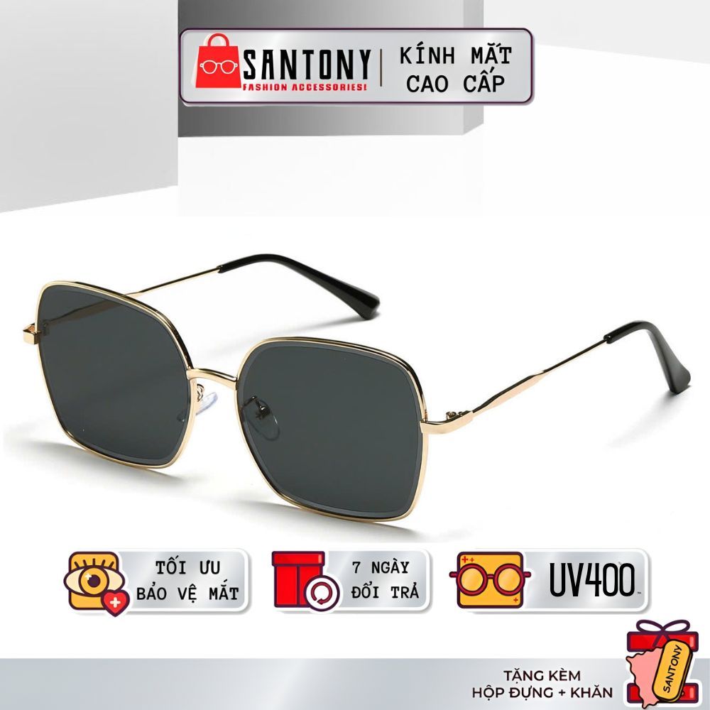 Kính râm nam nữ SANTONY mắt vuông chống tia uv400 gọng kim loại thời trang