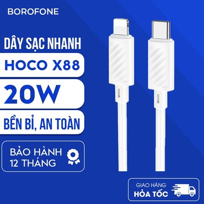 Dây sạc Hoco X88 20W Type-C to iP dành cho iphone, hỗ trợ dòng sạc 3A dây cáp H-UPF01-GO dài 1 mét