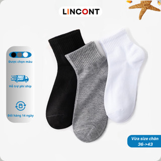 Comco 10 đôi Tất (vớ) nam nữ cổ trung trơn 3 màu đen - trắng - xám vải cotton + pe cao cấp mềm mịn