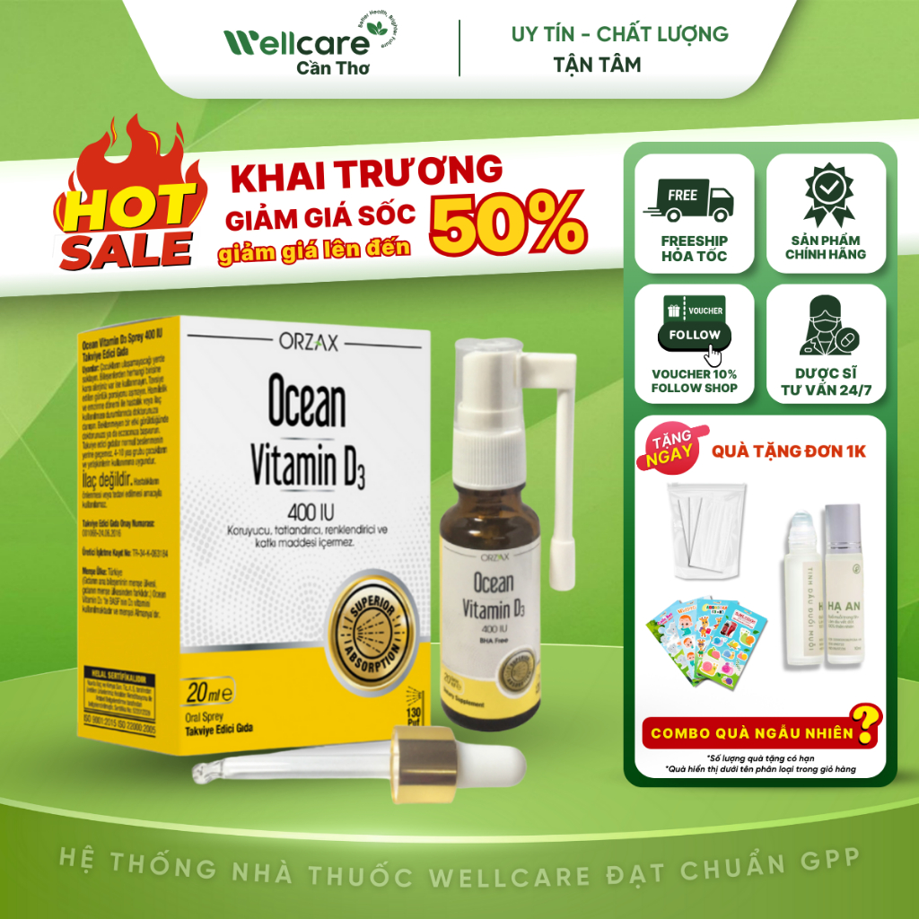 [⭐ORZAX] Ocean Vitamin D3 - Chai 20ml xịt và nhỏ giọt Bổ sung vitamin D3 giúp hệ xương răng chắc