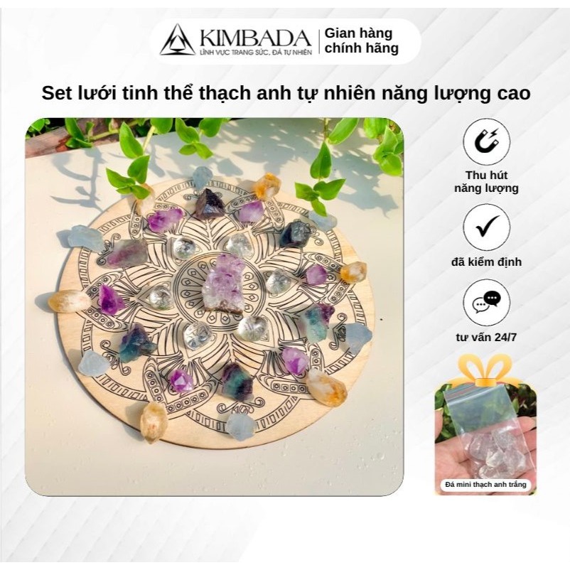 Set lưới tinh thể thạch anh tự nhiên năng lượng cao, thanh tẩy, phong thủy decor trang trí KimBaDa