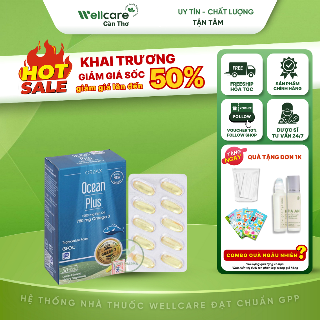 [⭐ORZAX] Ocean Plus - Hộp 30 viên Bổ sung Omega3, tăng cường sức khỏe tim mạch, mắt, não bộ, xương k