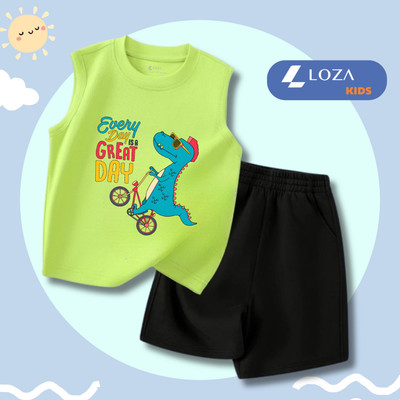 Bộ ba lỗ bé trai in hình Khủng long - Bộ cộc tay bé trai mùa hè - Loza Kids BL238