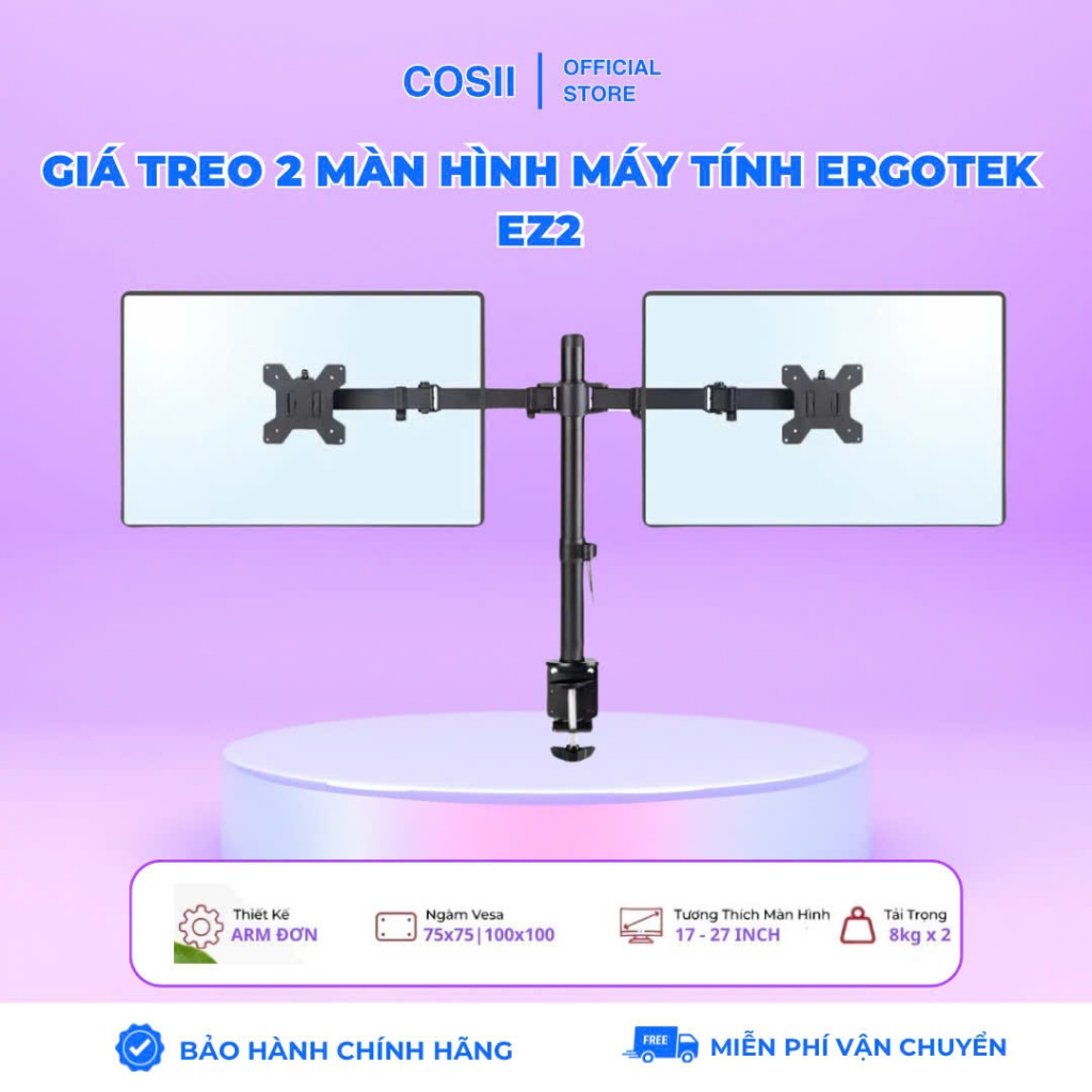 Giá Treo Hai Màn Hình Máy Tính ErgoTek EZ2 17 - 27 Inch - Chính Hãng ErgoTek ( Hàng Nhập Khẩu )