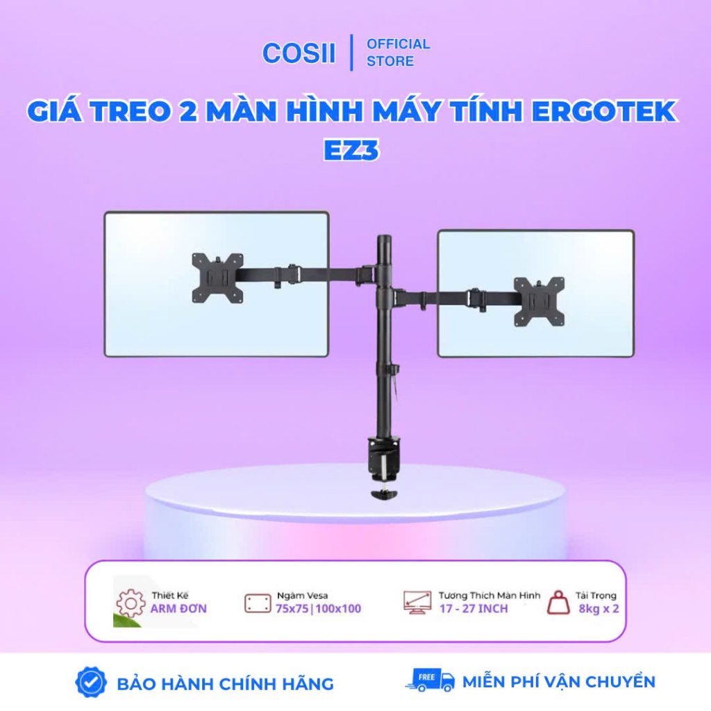 Giá Treo Hai màn Hình Máy Tính ErgoTek EZ3 17 - 27 Inch - Chính Hãng ErgoTek ( Hàng Nhập Khẩu )