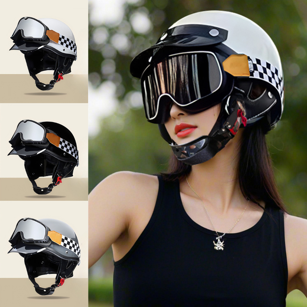 Mũ bảo hiểm Napoli N179 kèm kính Goggles phong cách Retro cổ điển,nón bảo hiểm nửa đầu kính phi công
