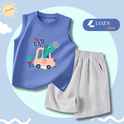 Bộ ba lỗ bé trai in hình ô tô khủng long - Bộ đồ sát nách cho bé Loza Kids BL239
