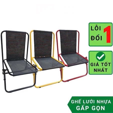 GHẾ XẾP LƯỚI DÙ LÒ XO KHUNG SẮT GẤP GỌN