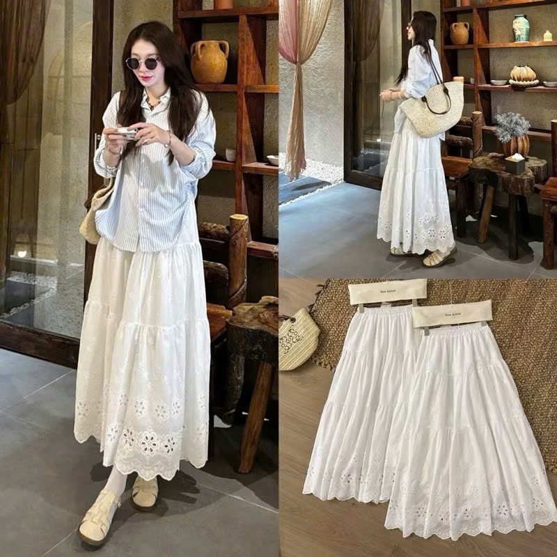 Chân váy ren trắng dáng dài - 247store