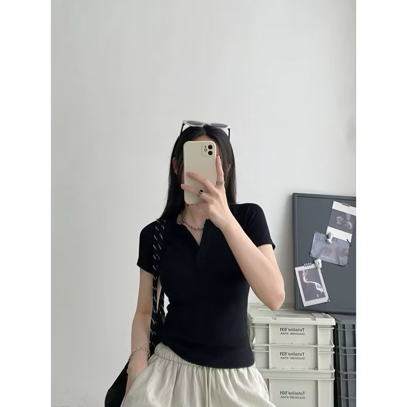 Áo Thun Trơn Cổ V Dễ Thương Form Ôm , Áo thun baby BASIC TRƠN ôm body Piki ( có bigsize) | BigBuy360 - bigbuy360.vn
