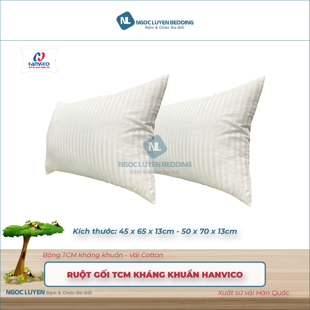 [CHÍNH HÃNG] Ruột Gối bông chống khuẩn TCM Hanvico - Êm ái - Kháng khuẩn