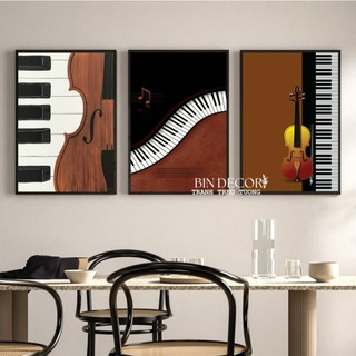 Bộ 3 tranh treo tường âm nhạc 23 trang trí decor lớp học nhạc, phòng thu âm kèm đinh chuyên dụng