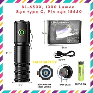 Đèn Pin cầm tay 3LED Mini 650 Siêu Sáng Sạc typeC, đuôi Nam Châm, chống nước tốt