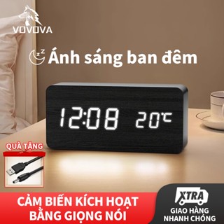 Đồng hồ led để bàn báo thức VOVOVAHẹn Giờ đồng hồ gỗ cao cấp đo nhiệt độ , tiện dụng đo thời gian