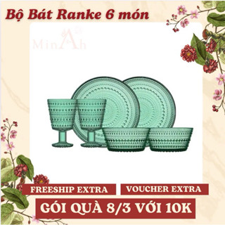 Bộ Bát Đĩa Thuỷ Tinh, Ly Thuỷ Tinh Xanh 6 Món Ranke-Home - Bộ Bát Đĩa Cao Cấp - MinAh