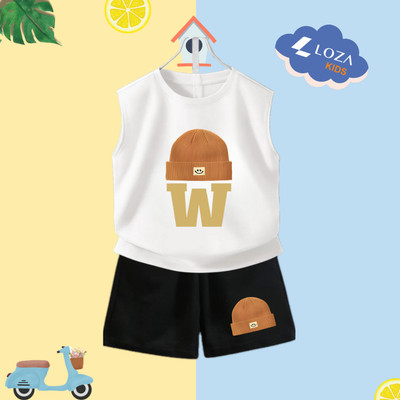 Bộ ba lỗ bé trai in hình Mũ W mẫu mới 2026 - Đồ bộ sát nách cho bé Loza Kids BL240