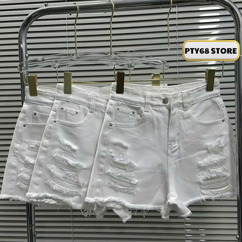 Quần Short Jean Nữ Trắng Vải Denim Rách Bền Đẹp Dễ Phối Đồ PTY68 STORE