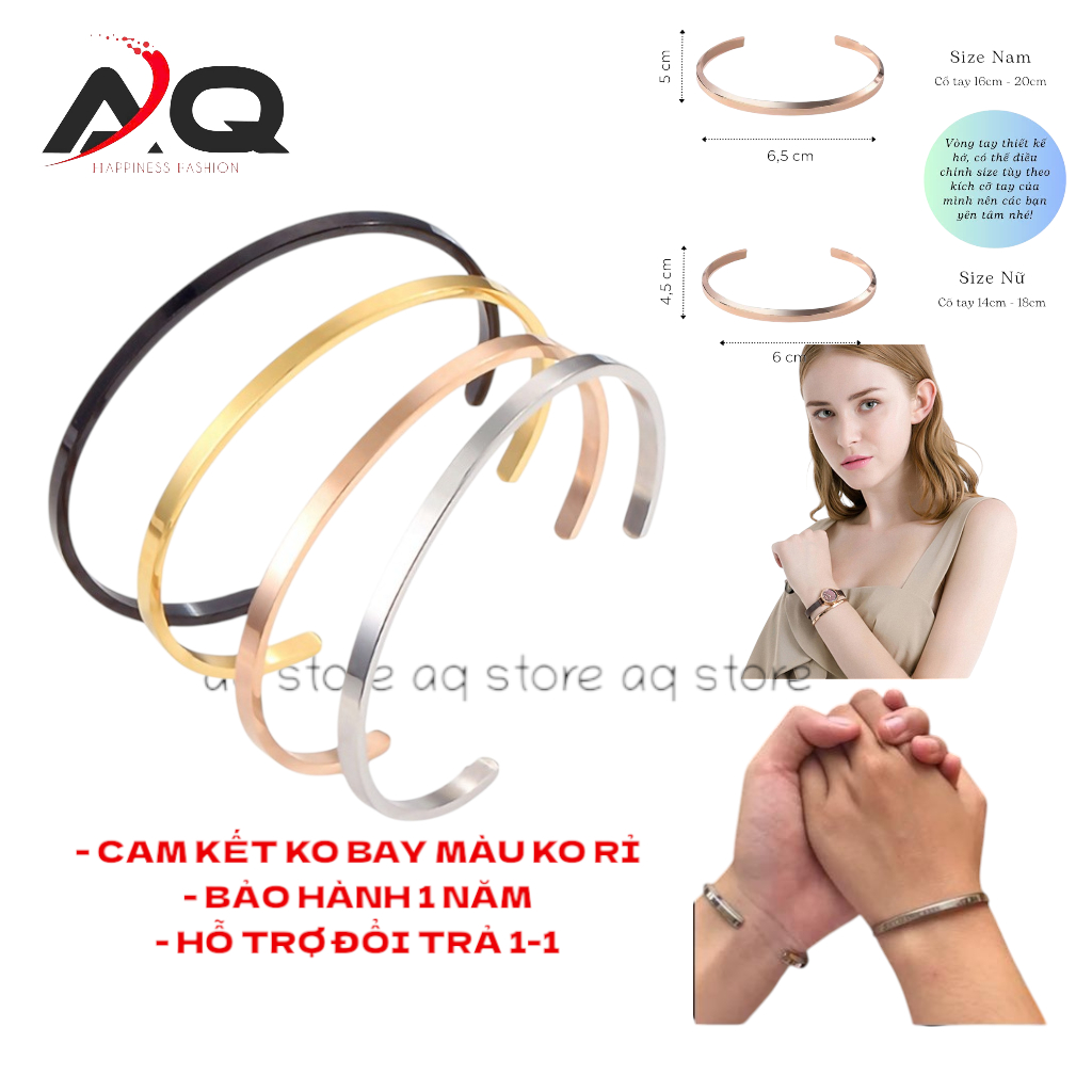 Vòng tay cuff lắc tay cặp đôi cuff unisex bản đẹp chất titan không gỉ nam nữ tình yêu AQ STORE