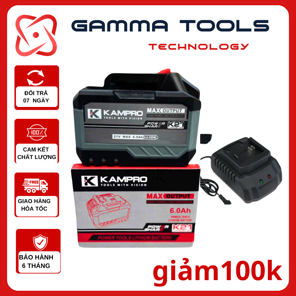 Pin KAMPRO Chính Hãng cho máy khoan máy siết, Pin Có đèn báo pin, Chân pin phổ thông 4cm, Mạch 3 mos