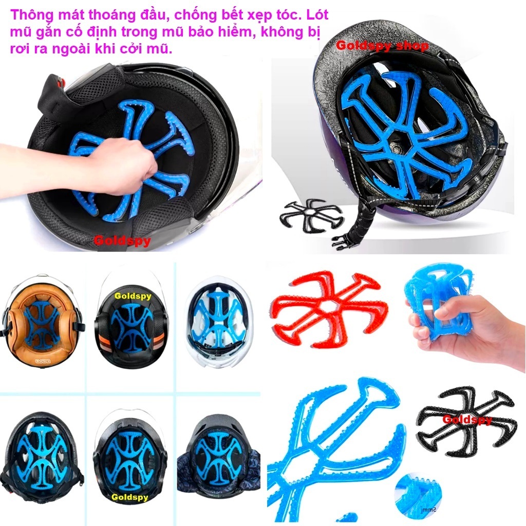 Lót mũ nón bảo hiểm Silicon Massage chống nóng, chống xẹp tóc, thông thoáng làm mát, chăm sóc bảo vệ da đầu