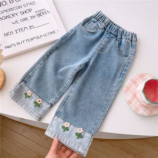  BST Quần jean dáng xuông Little Maven thêu hoa cho bé quần jean dài bé gái chất liệu mềm mại - Little Maven Chính Hãng 