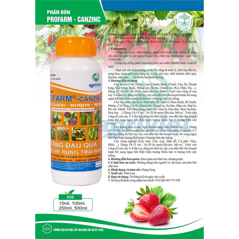 SIÊU CANXI- BO - KEM  PHÂN BÓN PROFARM – Canzinc