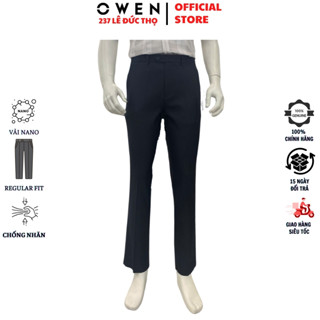 Quần âu nam công sở OWEN QR242843R đồ tây cao cấp dáng Regular fit không có cạp tăng đơ màu xanh tím than chất nano mềm
