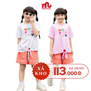 [XẢ KHO] Đồ bộ bé gái mùa hè RIOMIO size 27-50kg, áo phông tim phối quần kẻ caro RBG852