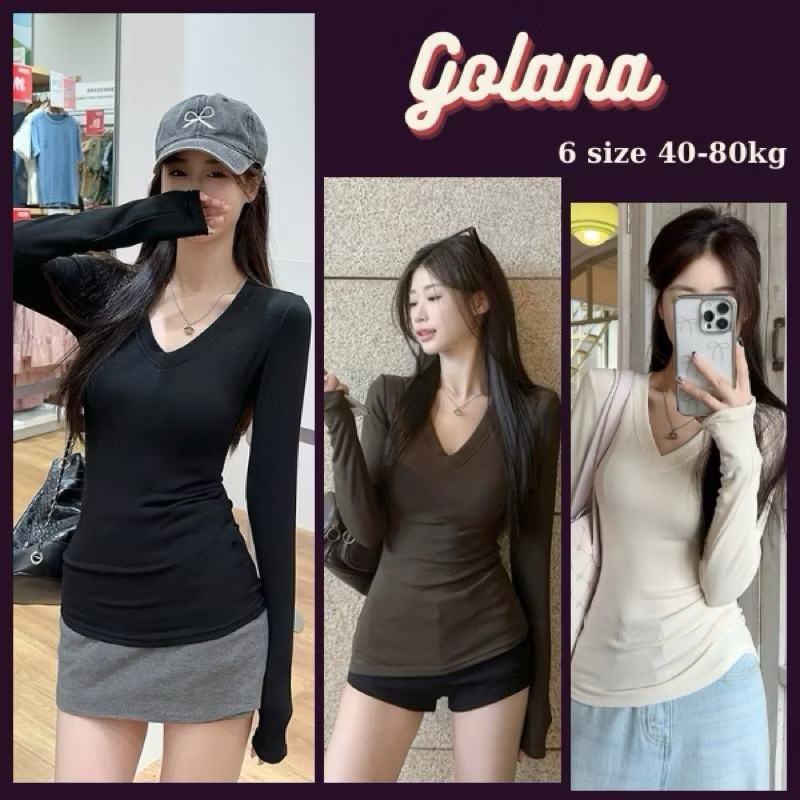 Áo Thun Tay Dài Cổ V Cực Xinh Phong Cách Hàn Quốc AT22 (Có Bigsize) | BigBuy360 - bigbuy360.vn