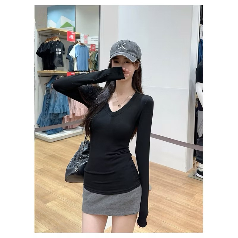 Áo Thun Tay Dài Cổ V Cực Xinh Phong Cách Hàn Quốc AT22 (Có Bigsize) | BigBuy360 - bigbuy360.vn