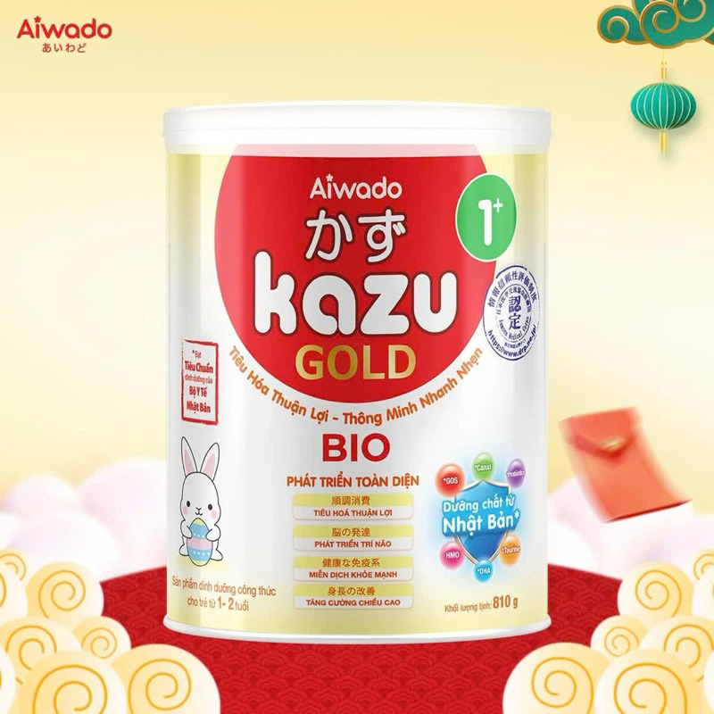 [Hàng chính hãng,date mới nhất] Sữa Bột Aiwado Kazu gold Bio 810g 1+ hỗ trợ bé tiêu hóa