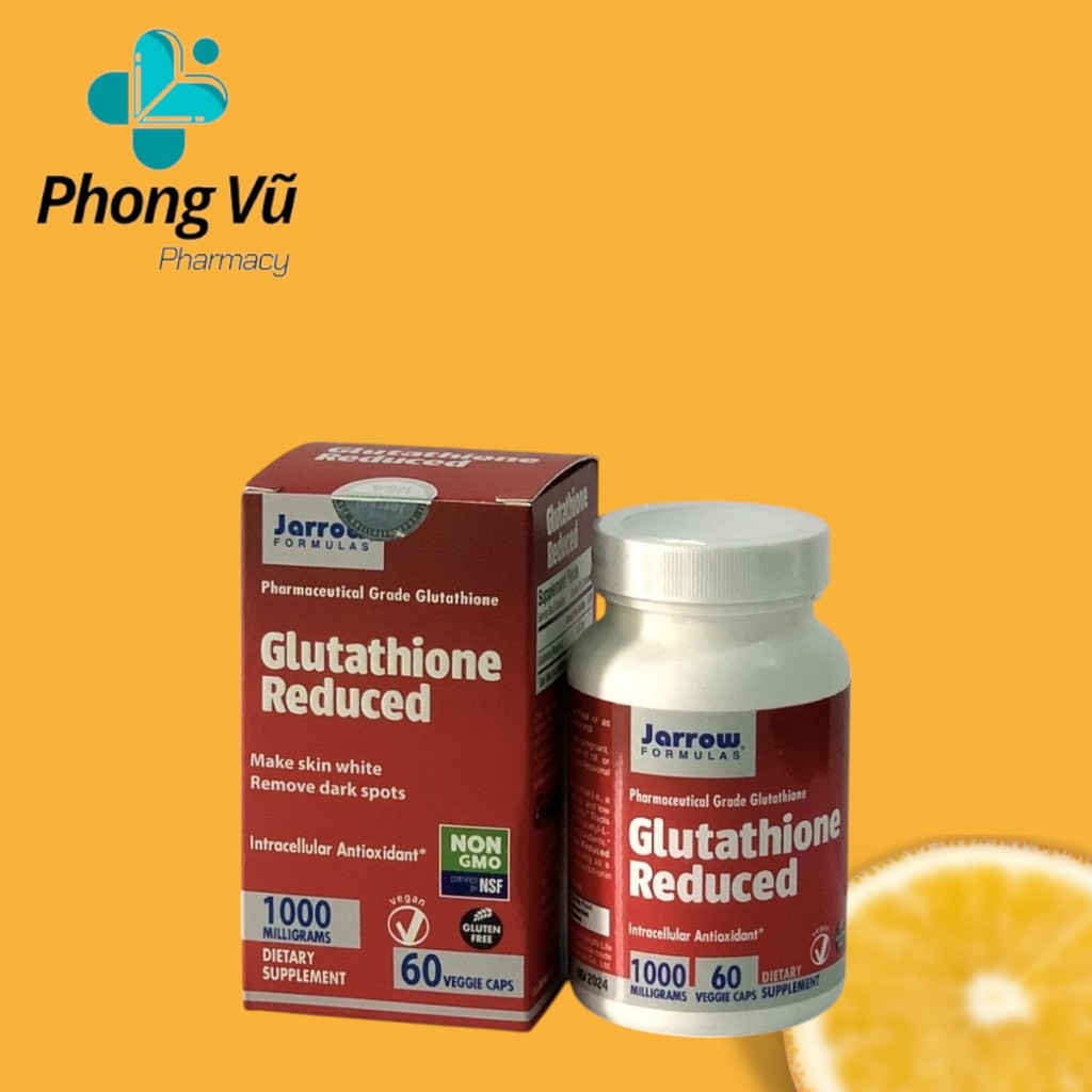 Viên uống trắng da Glutathione Reduced Jarrow 1000mg, lọ 60 viên, giúp trắng da, giải độc gan